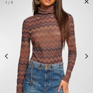 RAMY BROOK Prudence Metallic Chevron-Knit Top